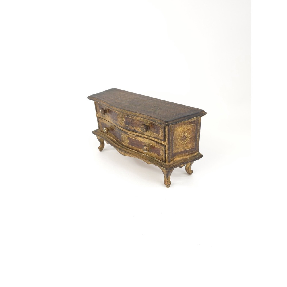 Vintage Italian Florentine Miniature Chest Of Drawers Jewelry Box Gold Gilt